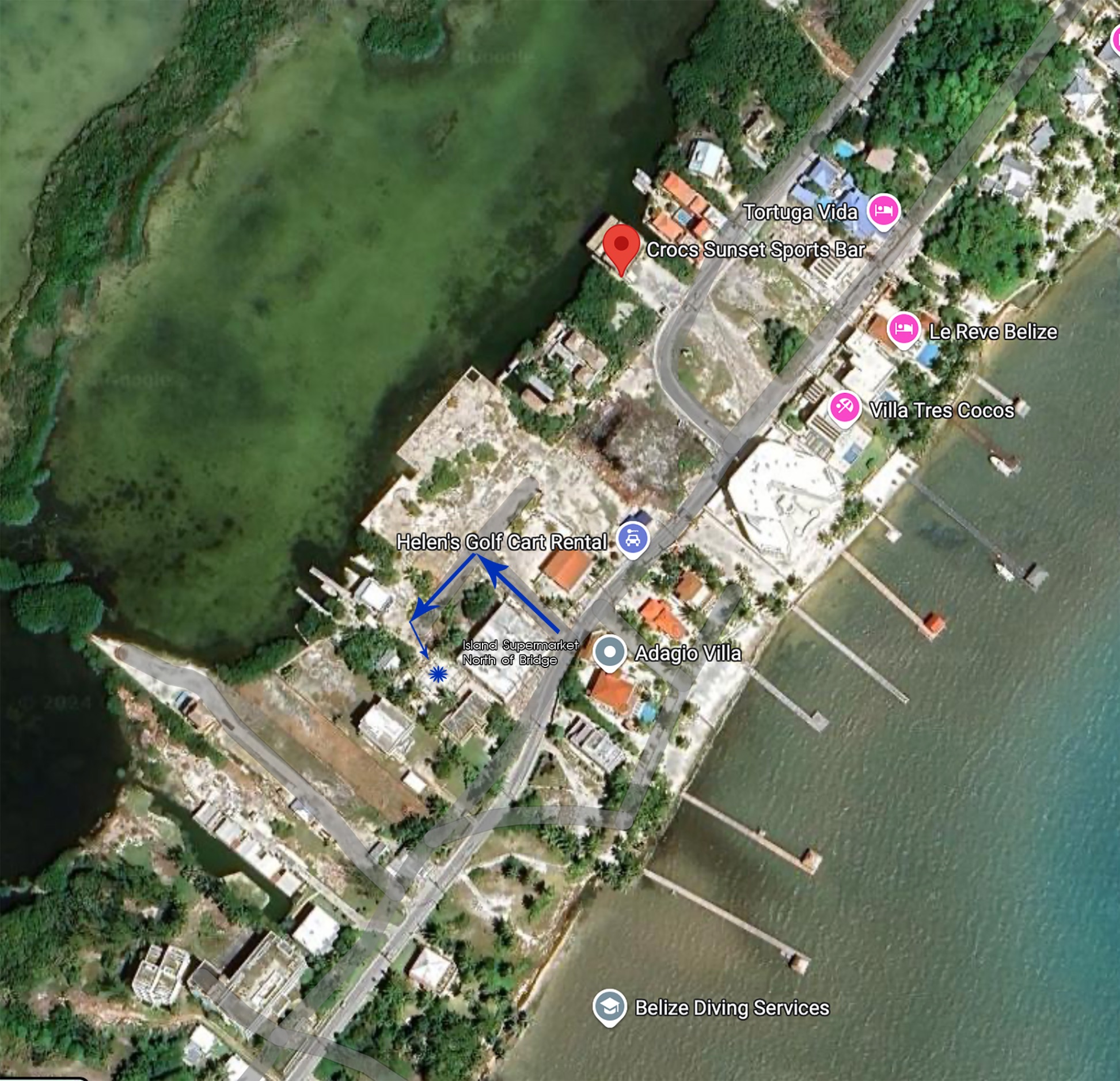 Map showing new office location, Tres Cocos Area, Ambergris Caye, Belize